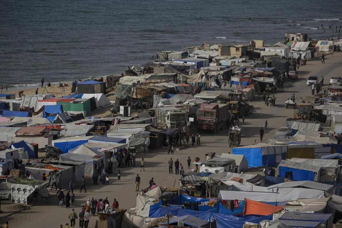 A camp for internally displaced Palestinians who fled from Rafah and northern Gaza Strip seen in the west of Deir Al Balah, southern Gaza Strip on April 23.
