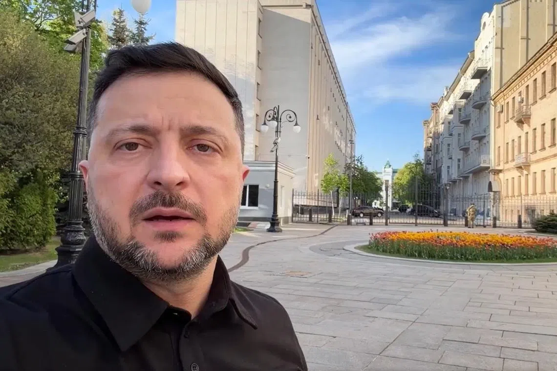 Ukrainian President Volodymyr Zelensky delivering a video address that was posted to his X account on May 7.