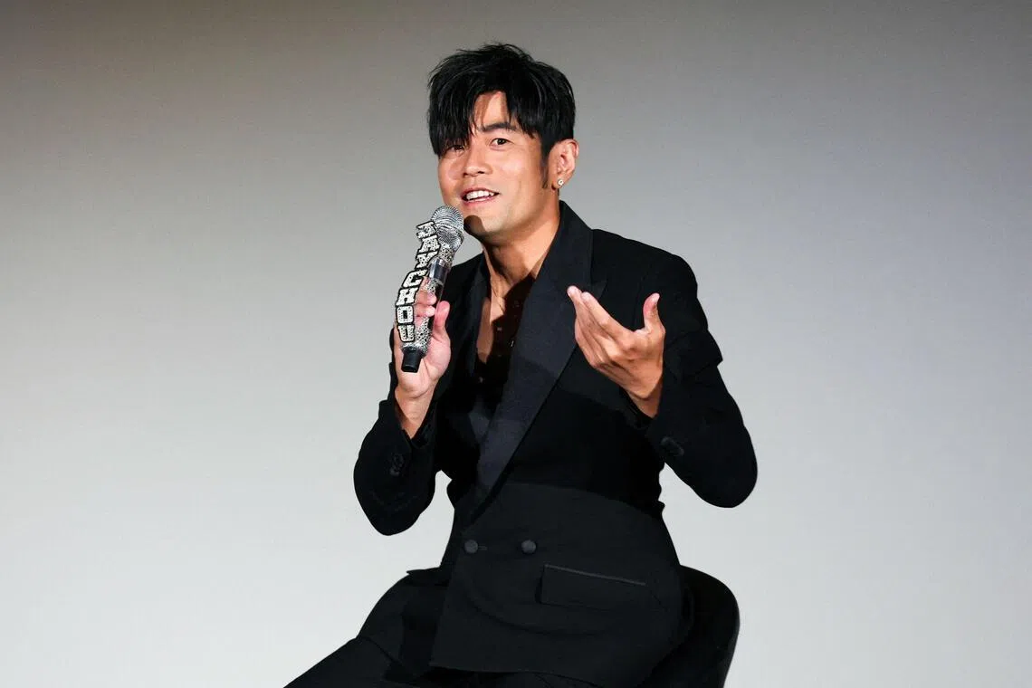 Taiwanese performer Jay Chou speaks during a press conference for the release of his new album 'Children of the Sun' in Taipei on March 24, 2026. (Photo by I-Hwa Cheng / AFP)