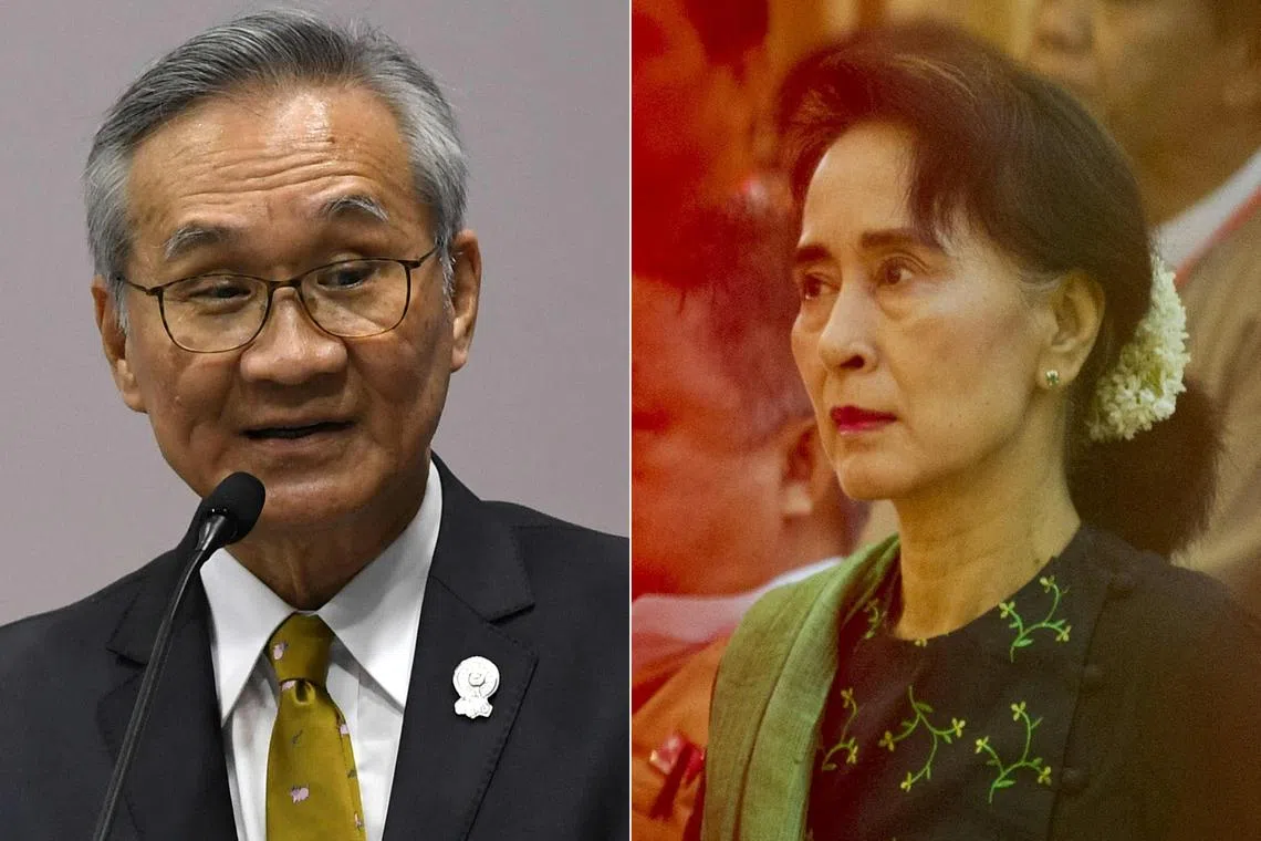 Thailand Foreign Minister Don Pramudwinai (left) said that Myanmar opposition leader Aung San Suu Kyi encouraged dialogue with the Myanmar junta.