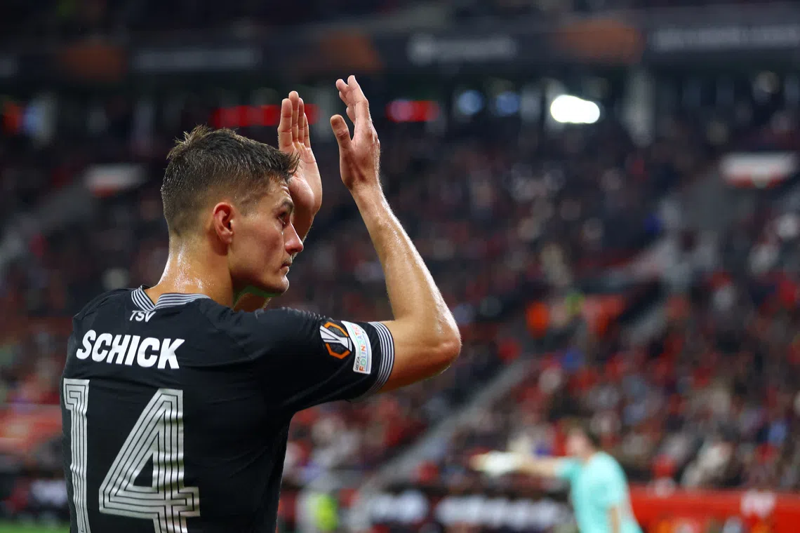 Soccer Football - UEFA Europa League - Bayer Leverkusen v Celje - BayArena, Leverkusen, Germany - September 16, 2026  Bayer Leverkusen's Patrik Schick reacts after being substituted REUTERS/Thilo Schmuelgen