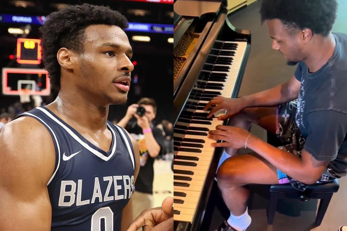A video posted on Instagram by his dad showed  18-year-old Bronny playing piano, watched by his younger brother and sister..