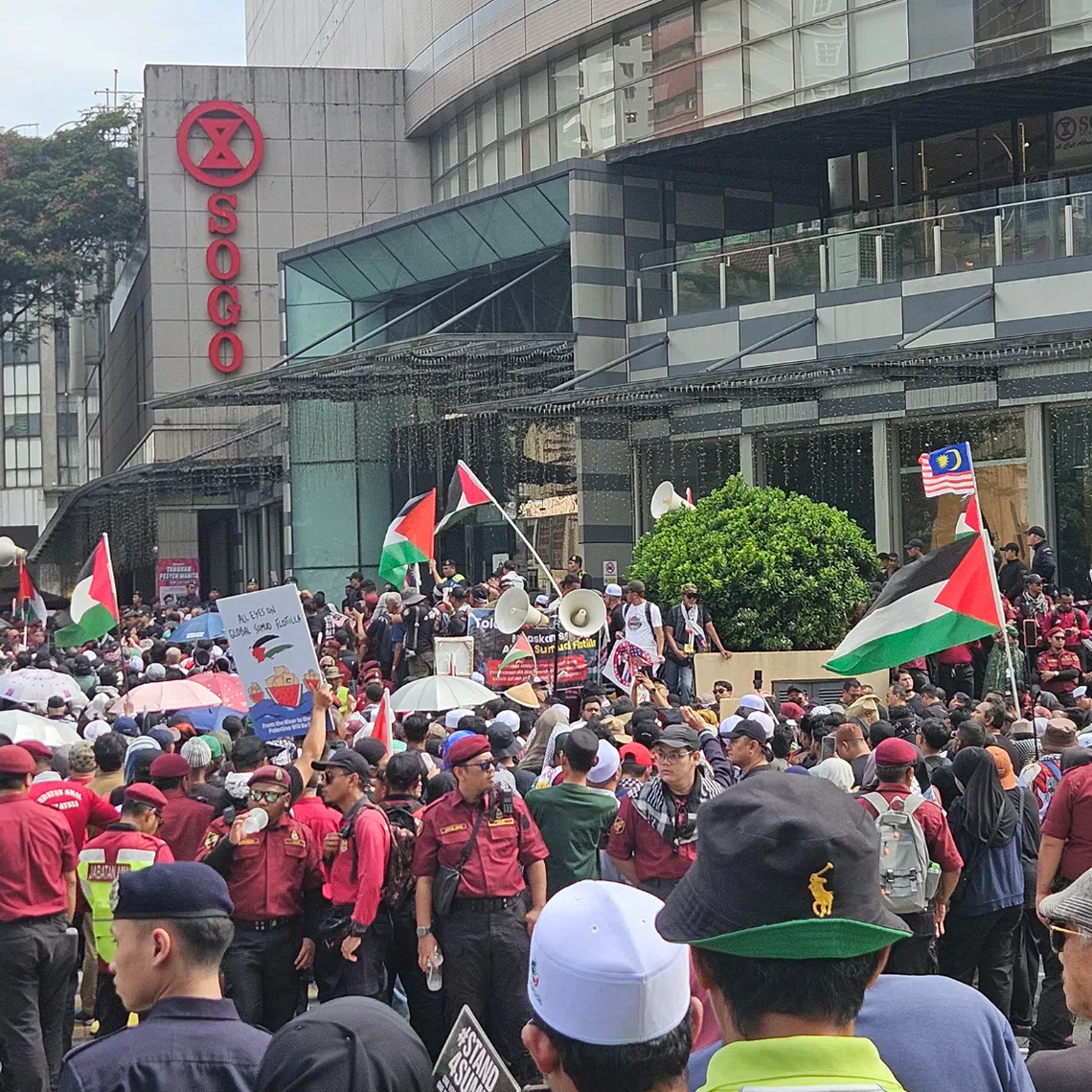 Protesters drew parallels between what they say is a law that allows forced land grabs in Malaysia and the situation that Palestinians face.