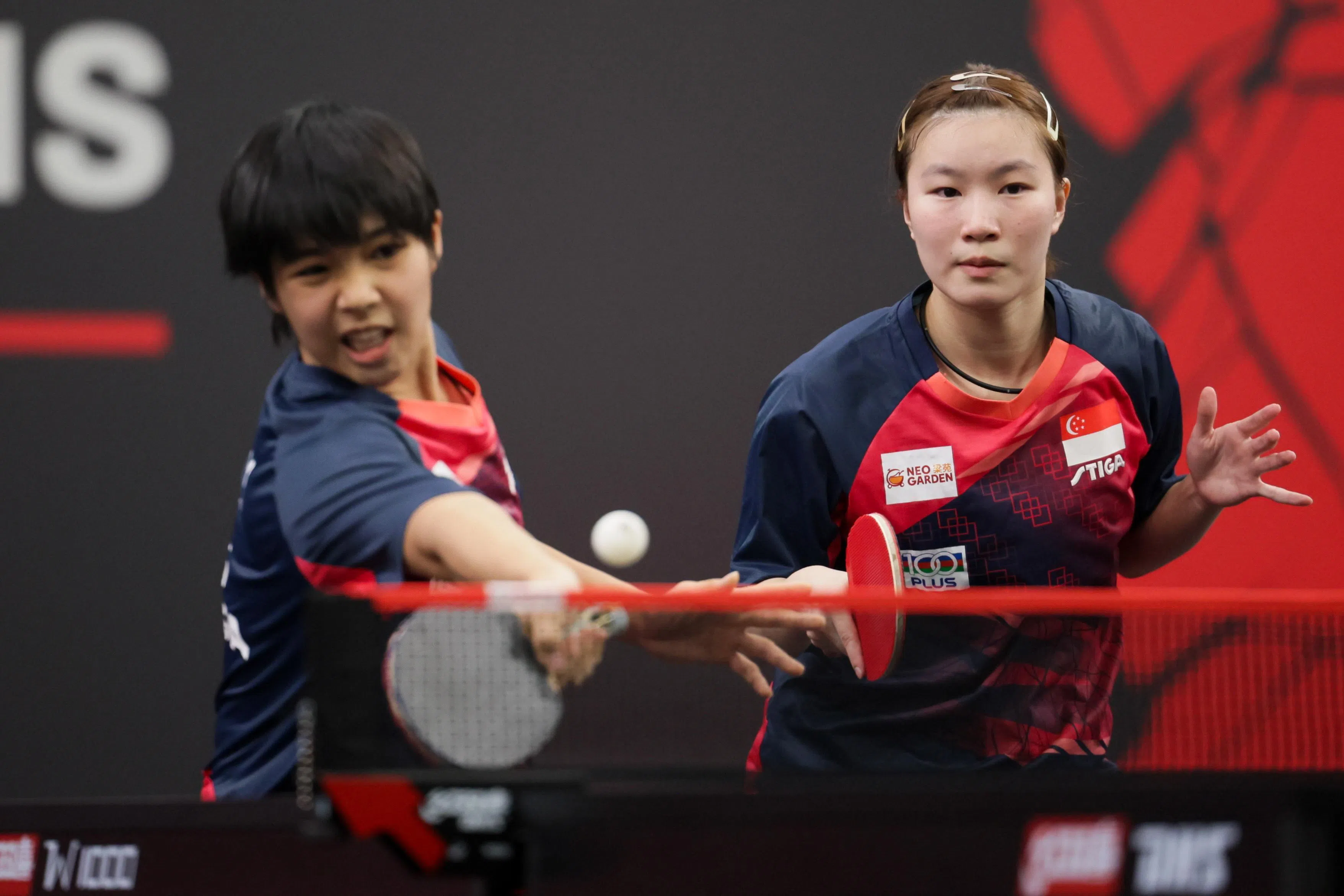Loy Ming Ying (left) and Chloe Lai claimed the biggest scalp of their careers, beating sixth seeds Liu Yangzi of Australia and Germany’s Wan Yuan in the women’s doubles round of 16 at the Singapore Smash.