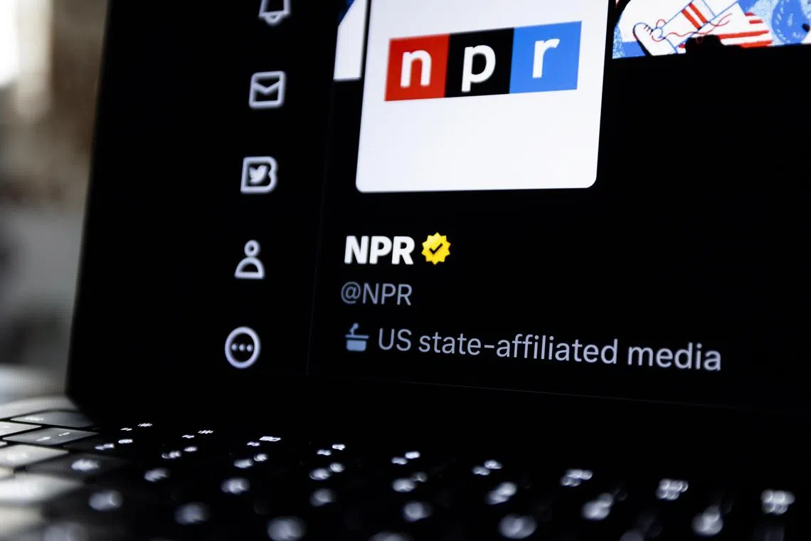 epa10560295 A computer screen shows the label 'US state-affiliated media' on the Twitter account of National Public Radio (NPR) in Washington, DC, USA, 05 April 2023. NPR is protesting TwitterÕs publication of the label, which is normally reserved for government-affiliated media outlets such as China's Xinhau News Agency and Russia's RT.  EPA-EFE/JIM LO SCALZO