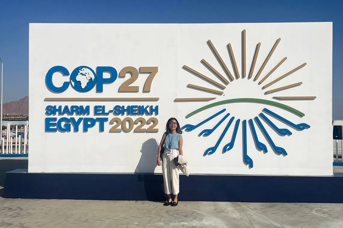 Ms Woo Qiyun at the COP27 venue held in Sharm-El-Sheikh in 2022.