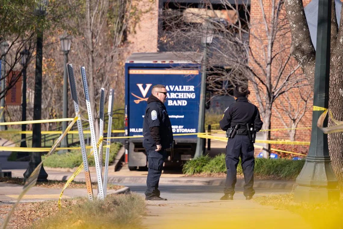 Police on the scene of a shooting at the University of Virginia, on Nov 14, 2022.
