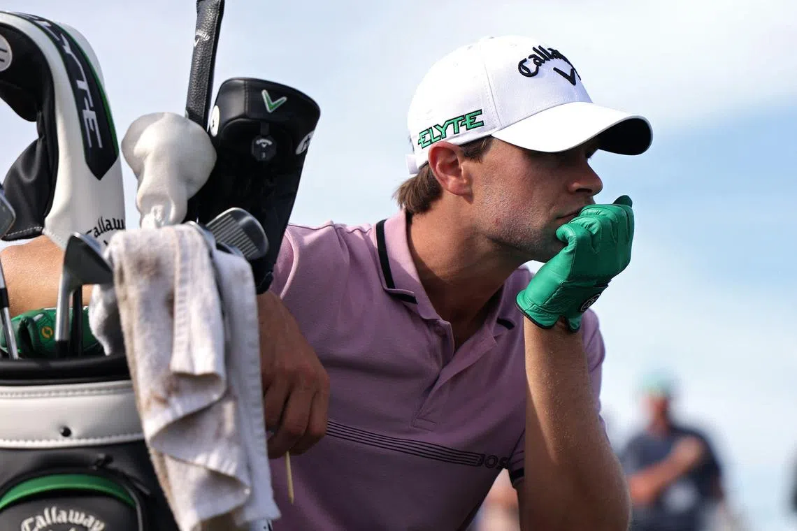 Leader Thomas Detry of Belgium looking on from the 15th tee during the third round of the Phoenix Open 2025 at TPC Scottsdale on Feb 8 in Scottsdale, Arizona. 