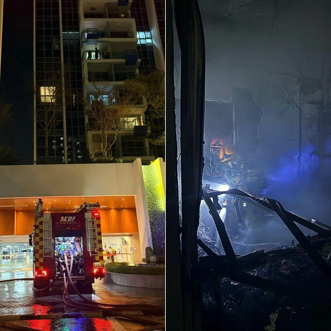 The Singapore Civil Defence Force said no one was inside the unit at the time of the fire.