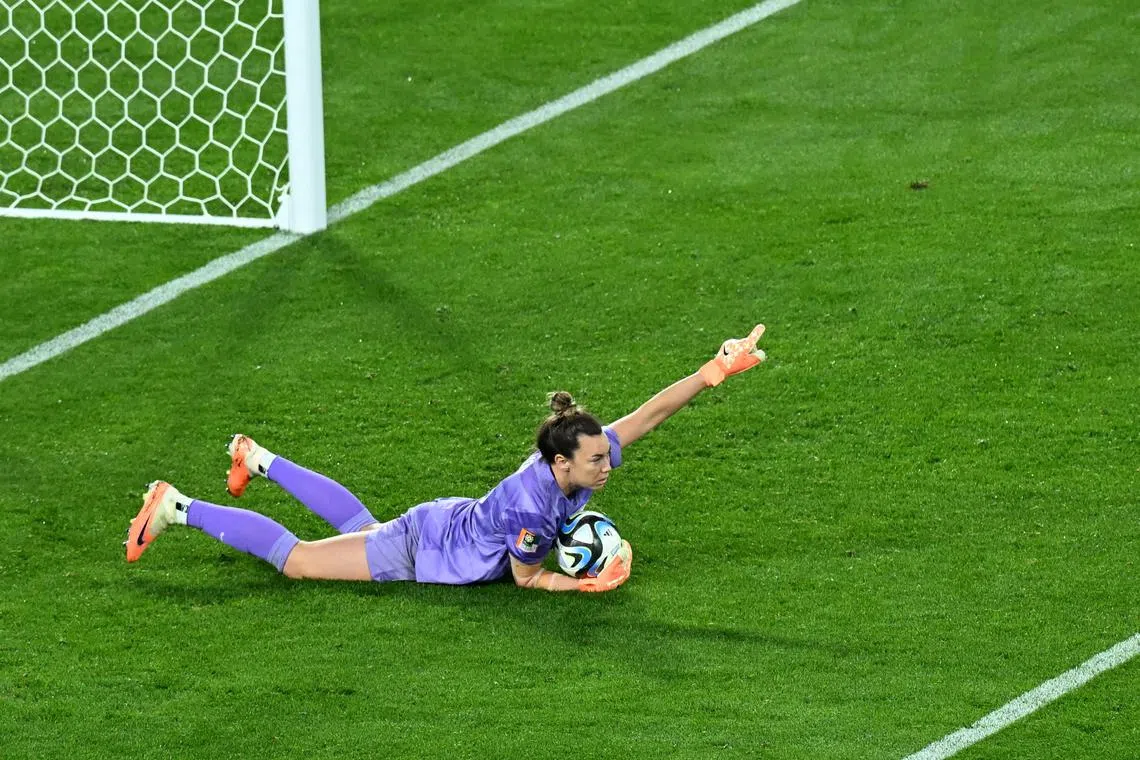 FILE PHOTO: Soccer Football - FIFA Women’s World Cup Australia and New Zealand 2023 - Round of 16 - Australia v Denmark - Stadium Australia, Sydney, Australia - August 7, 2023 Australia's Mackenzie Arnold reacts REUTERS/Jaimi Joy/File Photo