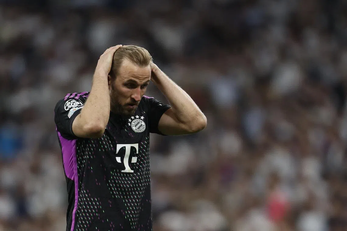 Soccer Football - Champions League - Semi Final - Second Leg - Real Madrid v Bayern Munich - Santiago Bernabeu, Madrid, Spain - May 8, 2024  Bayern Munich's Harry Kane looks dejected after the match REUTERS/Juan Medina/File Photo