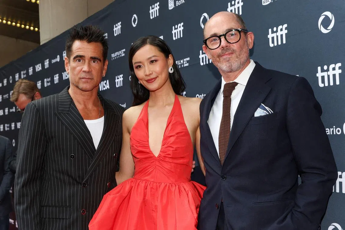 (From left) Irish actor Colin Farrell, Chinese-American actress Fala Chen and Swiss-Austrian director Edward Berger at the world premiere of Ballad Of A Small Player during the Toronto International Film Festival on Sept 9.