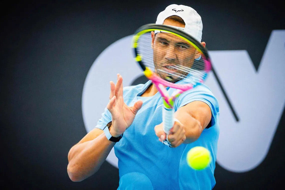 Spain's Rafael Nadal attending a training session ahead of the Brisbane International tennis tournament in Brisbane on December 28, 2023. Rafael Nadal will make his return to ATP competition for the first time since January when he plays Flavio Cobolli in the Barcelona Open next week, as announced on April 13, 2024.