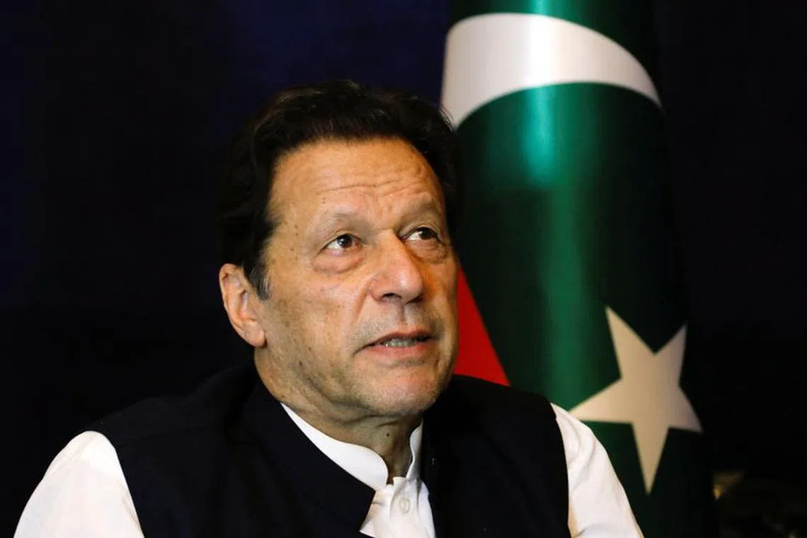 FILE PHOTO: Former Pakistani Prime Minister Imran Khan pauses as he speaks with Reuters during an interview, in Lahore, Pakistan March 17, 2023. REUTERS/Akhtar Soomro/File photo