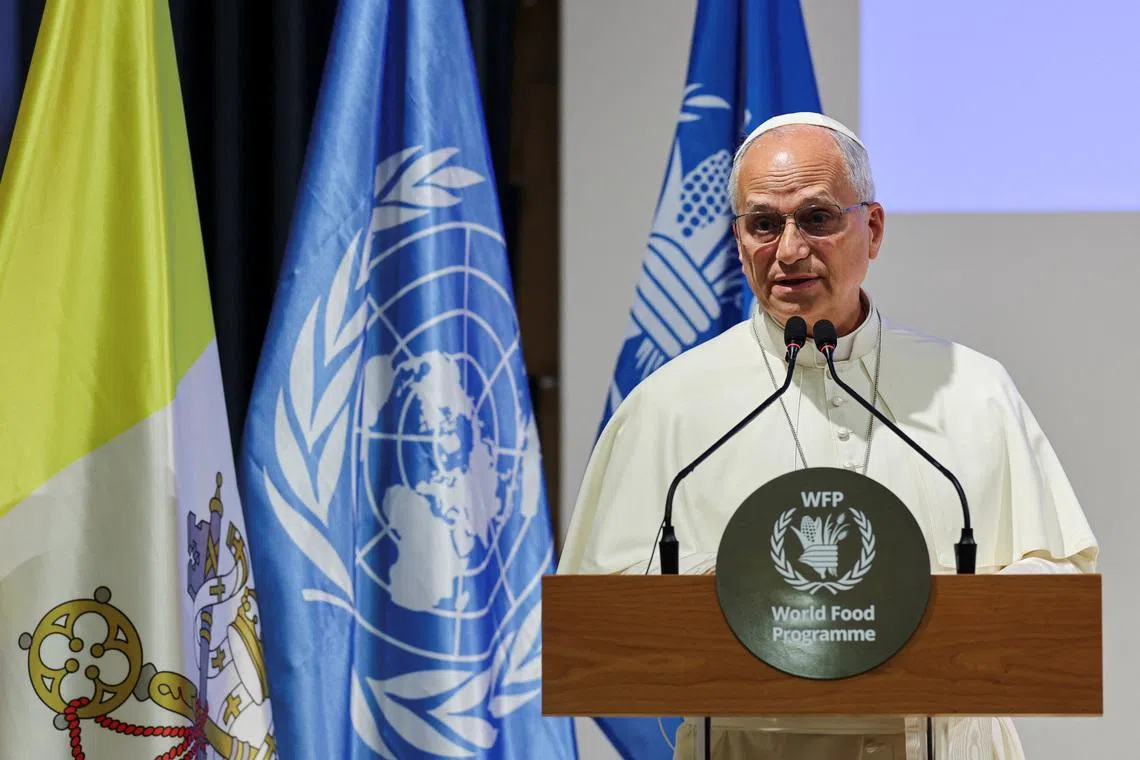 Pope Leo urged governments to increase their spending and not subject food aid to limits based on geopolitical concerns during his visit to the Rome headquarters of the World Food Programme on June 22.