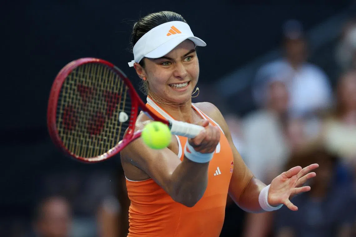 Tennis - Australian Open - Melbourne Park, Melbourne, Australia - January 23, 2026 Iva Jovic of the U.S. in action during her third round match against Italy's Jasmine Paolini REUTERS/Hollie Adams