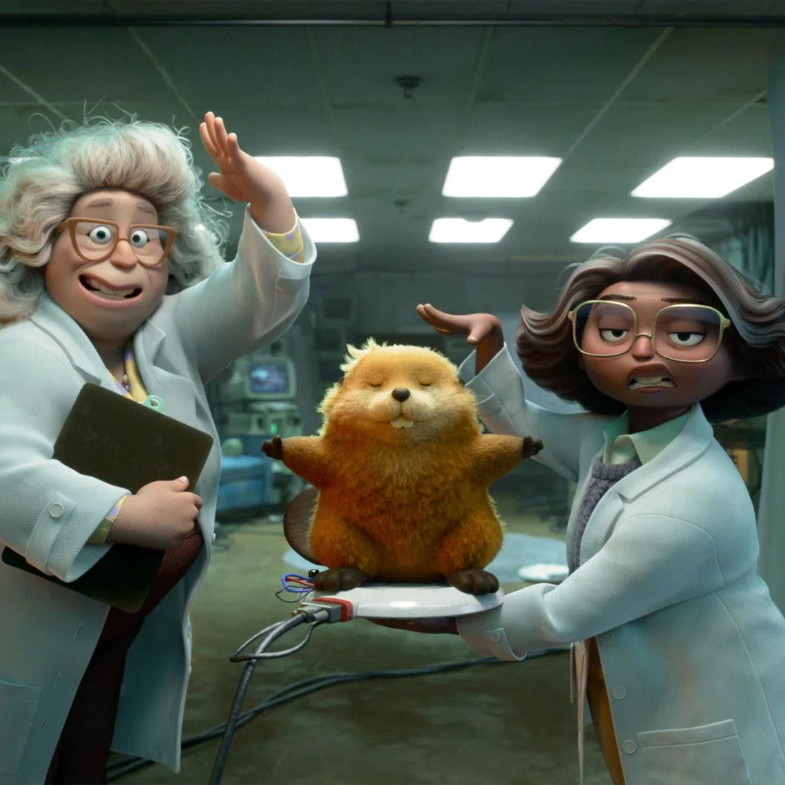 (L-R) Dr. Sam and Dr. Nisha in Pixar's HOPPERS. Photo courtesy of Pixar. © 2025 Disney/Pixar. All Rights Reserved.