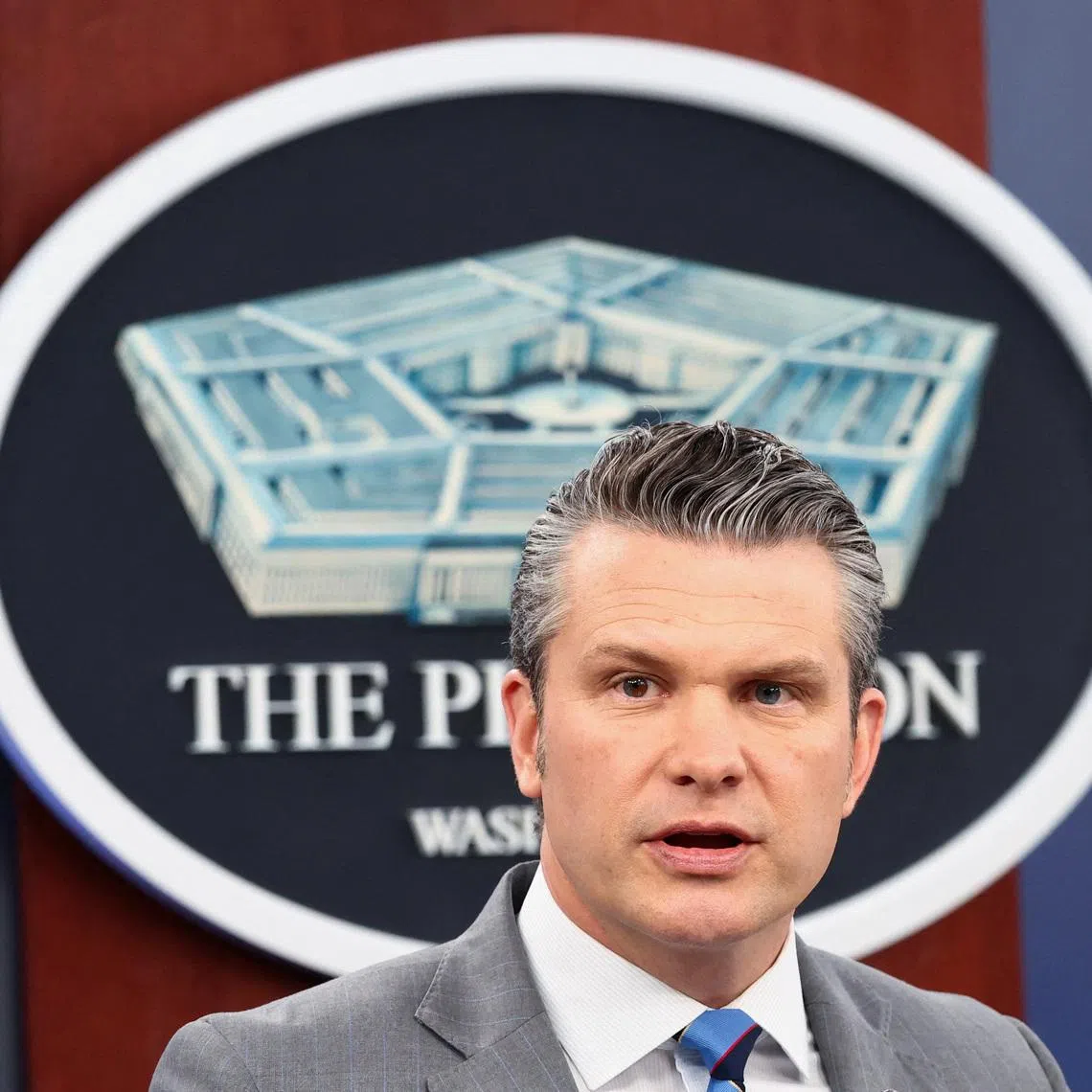 U.S. Secretary of Defense Pete Hegseth speaks during a briefing on the Iran war, amid a ceasefire between the U.S. and Iran, at the Pentagon in Washington, D.C., U.S., April 24, 2026. REUTERS/Kevin Lamarque