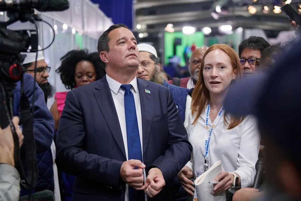 John Steenhuisen, leader of the opposition Democratic Alliance, speaking to the media on May 31. His party captured 21.8 per cent of votes in the May 29 election and is South Africa's second-biggest political force after the African National Congress.