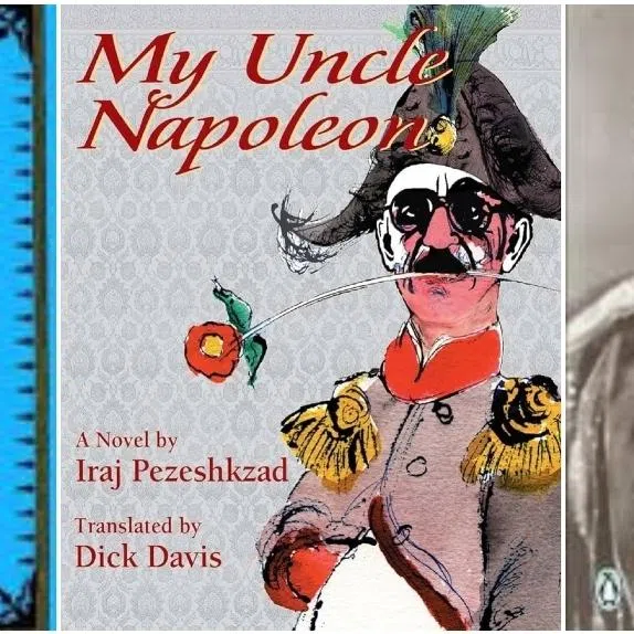 (Clockwise from top left) Persepolis books one and two by Marjane Satrapi, My Uncle Napoloen by Iraj Pezeshkzad, Shah Of Shahs by Ryszard Kapuscinski, The Rubaiyat Of Omar Khayyam by Edward FitzGerald, Black Wave by Kim Ghattas, Martyr! by Kaveh Akbar and Salt, Fat, Acid, Heat (2017) by Samin Nosrat.
