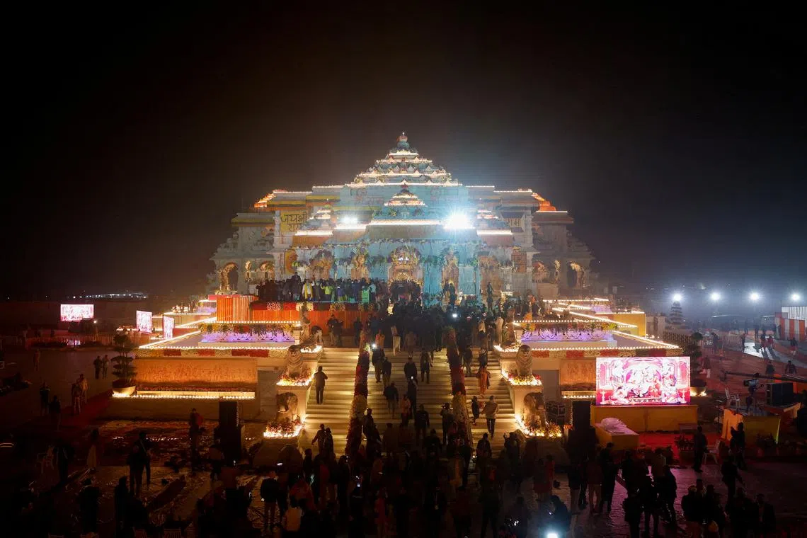 Hindu devotees gather near the Lord Ram temple after its inauguration, in Ayodhya, India, January 22, 2024. REUTERS/Adnan Abidi/ File Photo