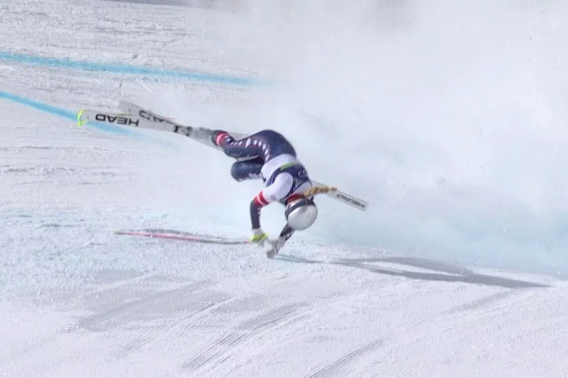 Lindsey Vonn crashes during the women's downhill event at the 2026 Winter Olympic Games on Feb 8.