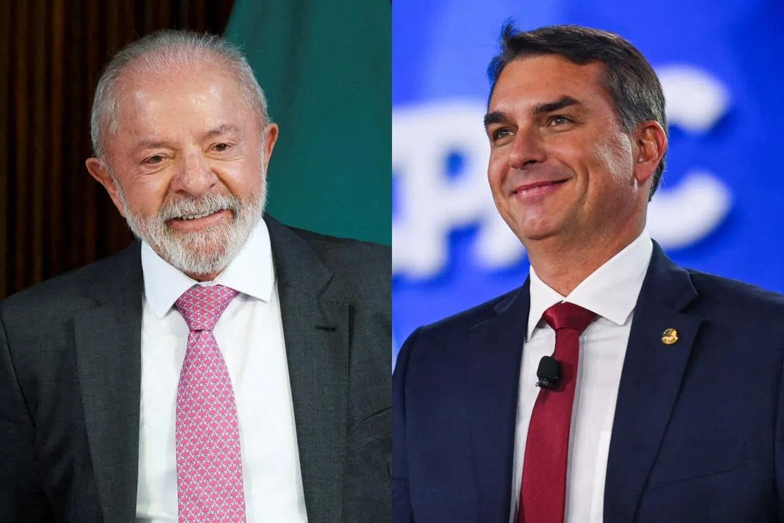 Brazilian President Luiz Inacio Lula da Silva (left) and Senator Flavio Bolsonaro were statistically tied in polls both in March and April.