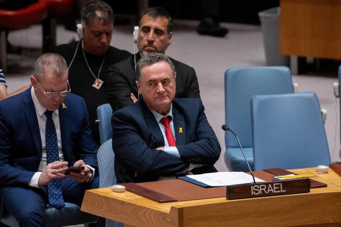 Israel Katz, Foreign Minister to the United Nations attends a meeting of the United Nations Security Council on the conflict between Israel and Hamas, at U.N. headquarters in New York, U.S., March 11, 2024. REUTERS/David 'Dee' Delgado