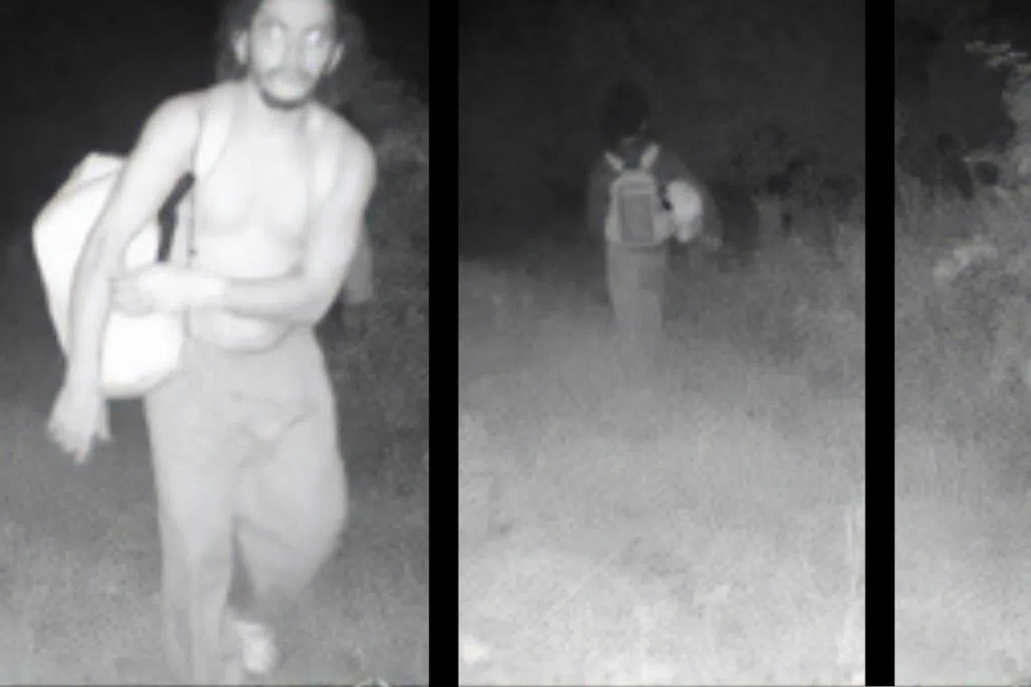An image provided by the Pennsylvania State Police showing a man believed to be Danelo Cavalcante was captured on a trail camera in Longwood Gardens, within a few miles from the county prison, on Monday Sept. 4, 2023. Authorities had expanded their search after the sightings. (Pennsylvania State Police via The New York Times) -- NO SALES; EDITORIAL USE ONLY --