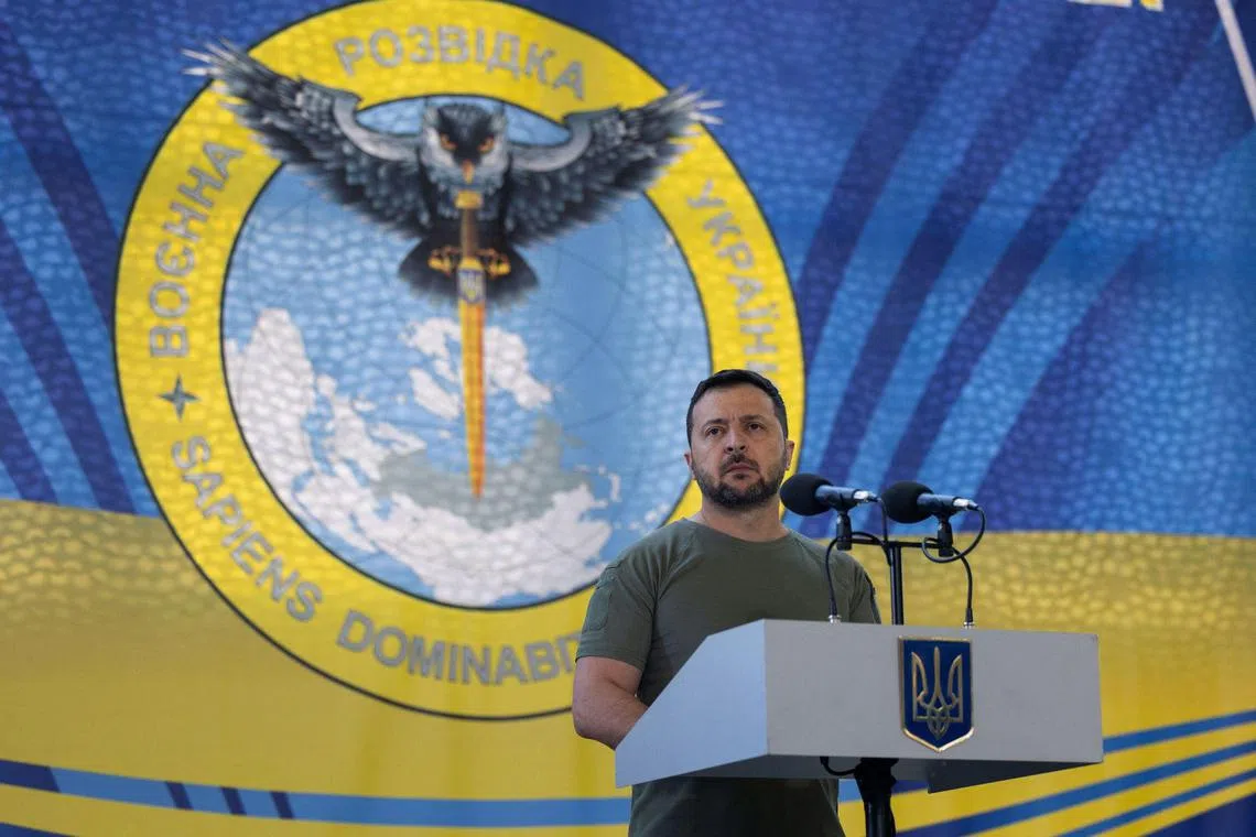 Ukraine President Volodymyr Zelensky marks Military Intelligence of Ukraine Day with service members in Ukraine.