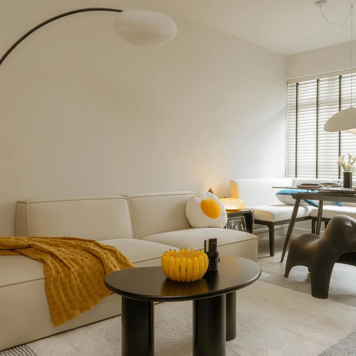 This playful three-room resale flat has plenty of space for its owners to showcase their interests.