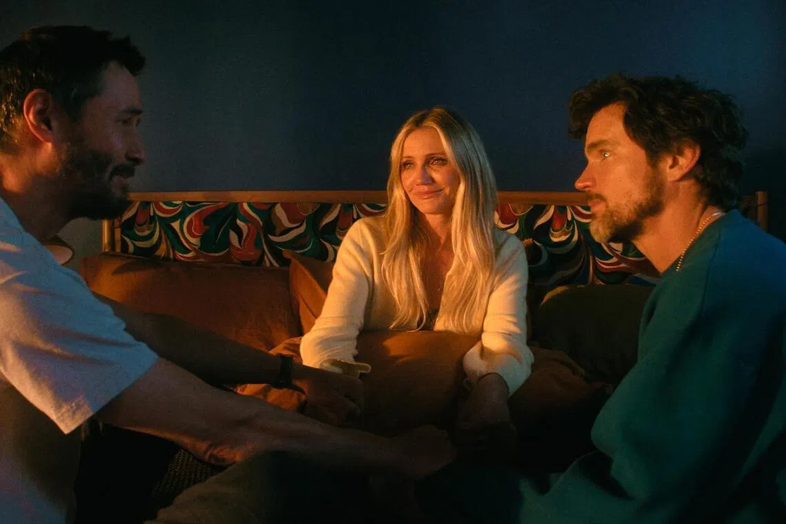 (From left) Keanu Reeves, Cameron Diaz and Matt Bomer in Outcome.