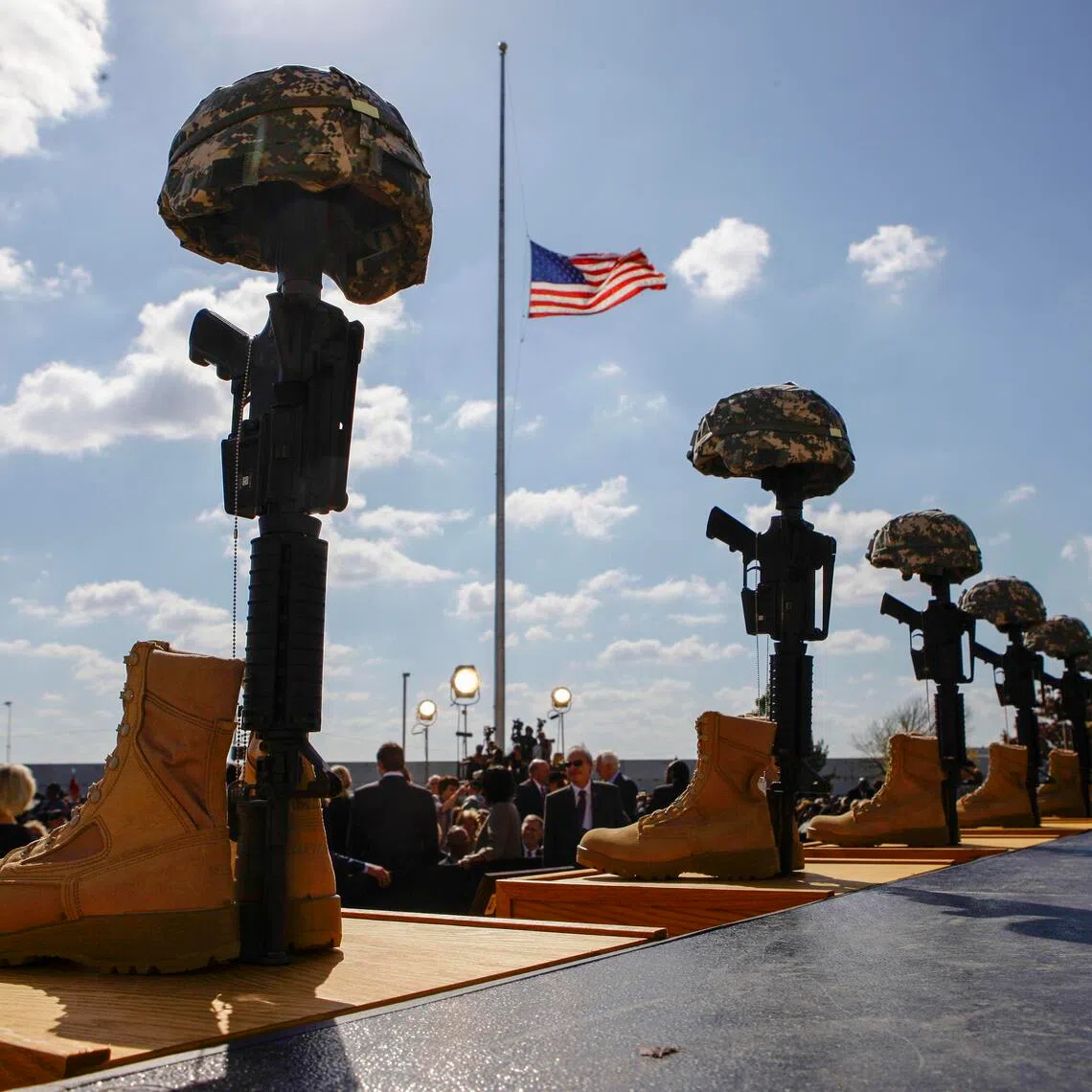 A 2009 photo shows a memorial at Fort Hood, Texas, to the people killed by gunman Nidal Hasan, whose live-streamed execution at the base is scheduled for Dec 3.