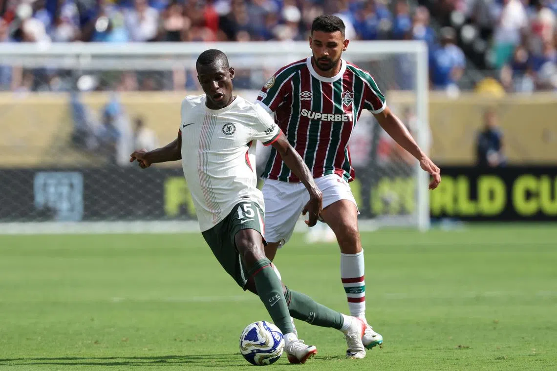 FILE PHOTO: Soccer Football - FIFA Club World Cup - Semi Final - Fluminense v Chelsea - MetLife Stadium, East Rutherford, New Jersey, U.S. - July 8, 2025 Chelsea's Nicolas Jackson in action with Fluminense's Ignacio REUTERS/Mike Segar/File Photo