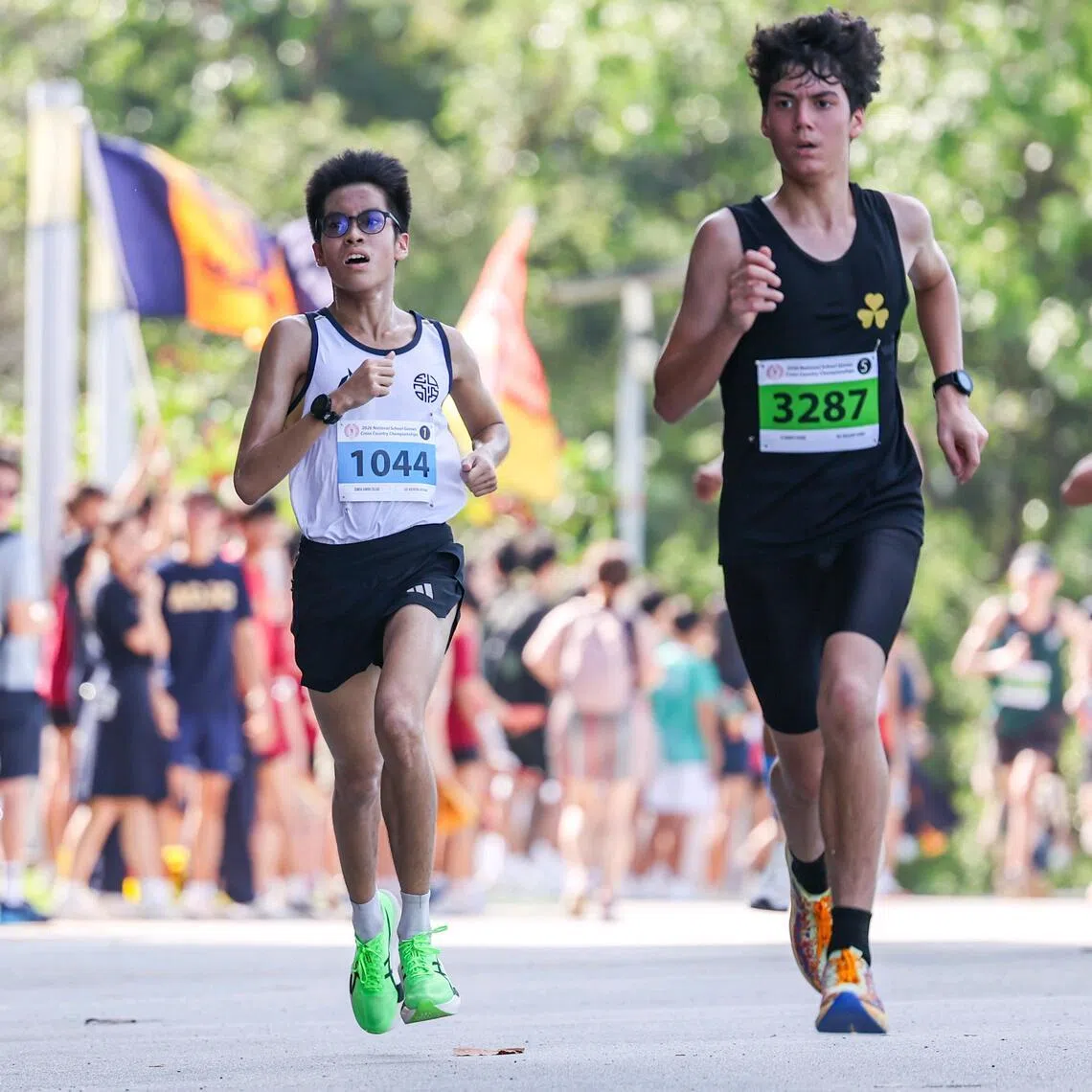 Eunoia Junior College's Nathan Lee (second from right) claimed his maiden National School Games title with his win in the A Division boys' cross country event on April 28.