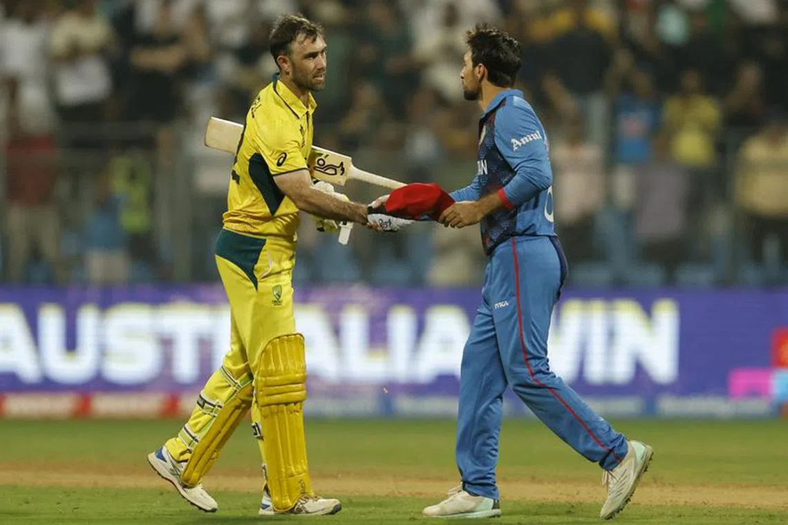 Cricket - ICC Cricket World Cup 2023 - Australia v Afghanistan - Wankhede Stadium, Mumbai, India - November 7, 2023 Australia's Glenn Maxwell celebrates after the match REUTERS/Francis Mascarenhas