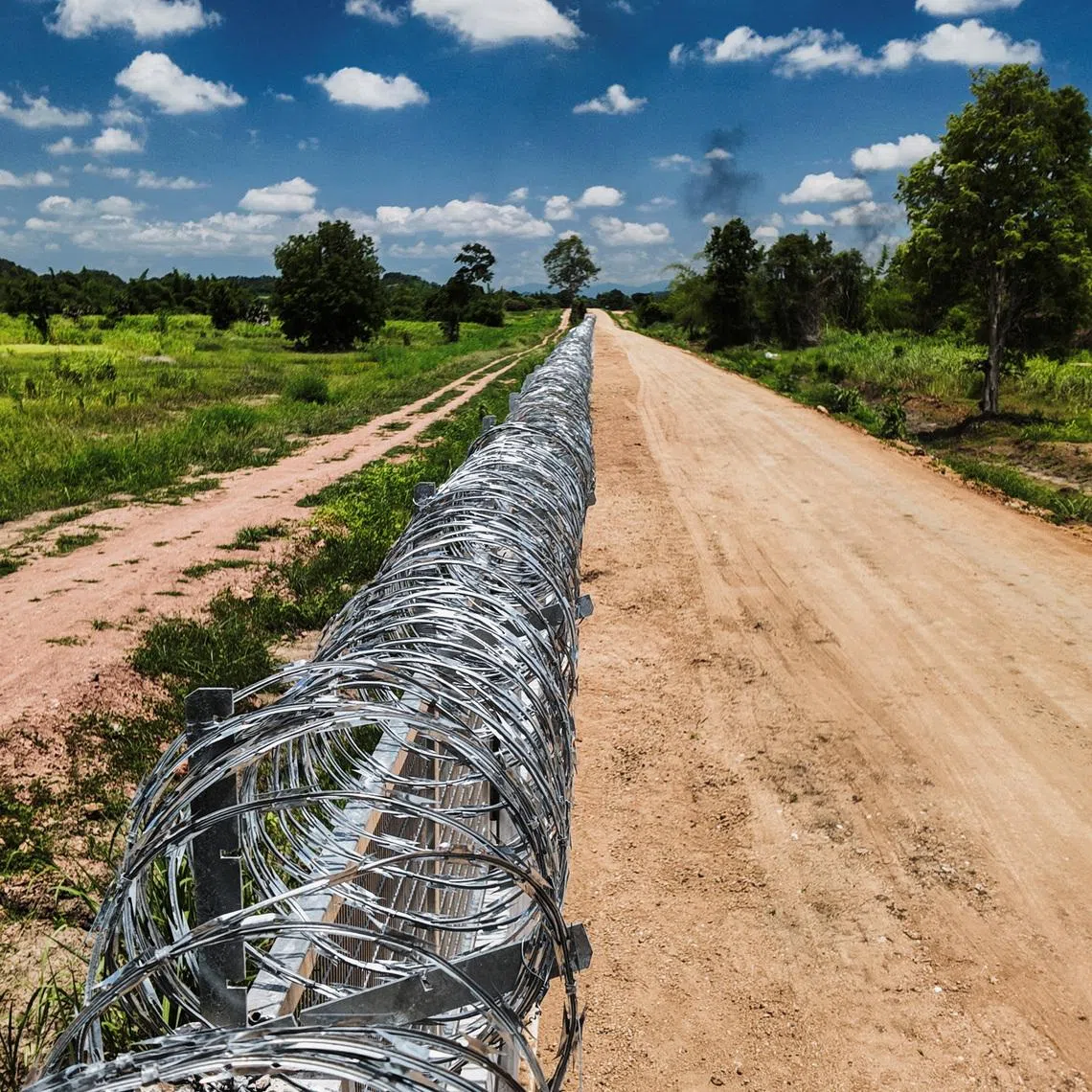 A section of the border fence between Thailand and Cambodia in Pong Nam Ron district, Chanthaburi province, in Thailand, on July 22.