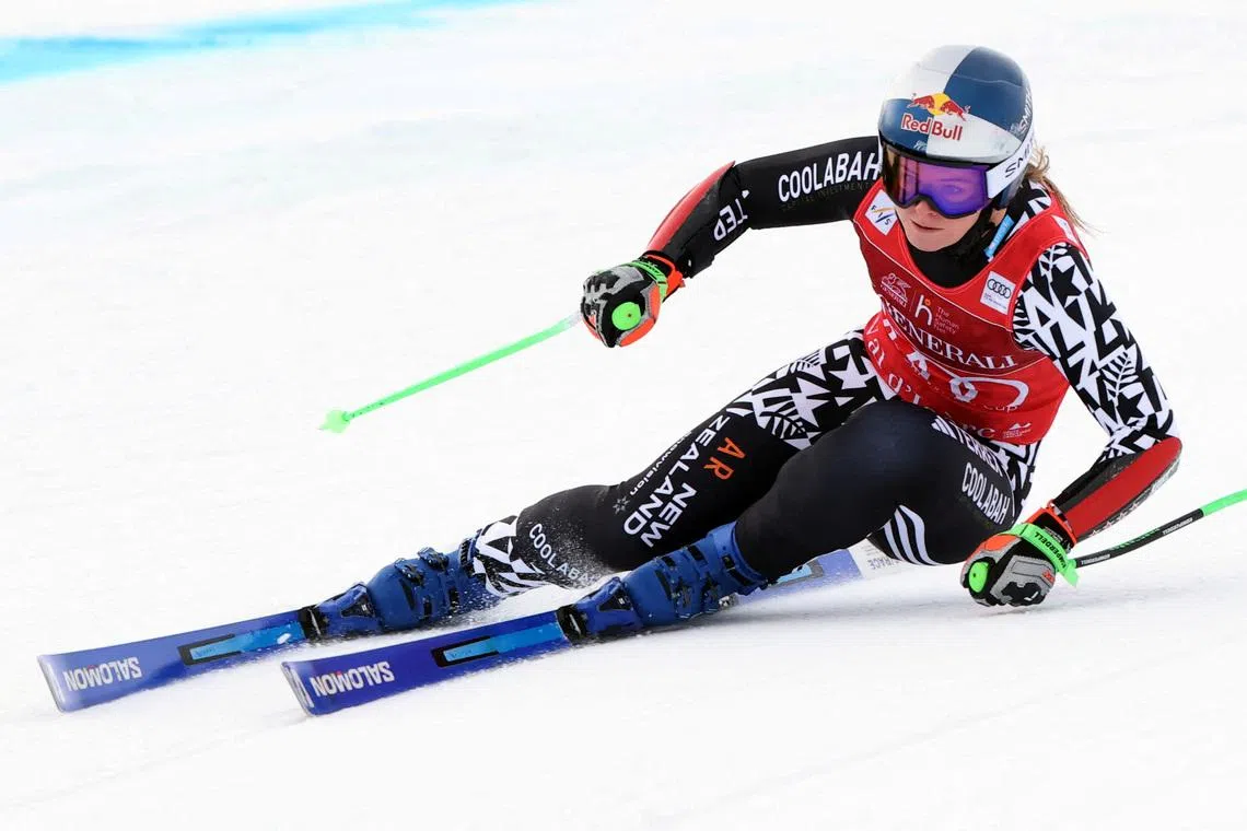 FILE PHOTO: Alpine Skiing - FIS Alpine Ski World Cup - Women's Super G - Val d'Isere, France - December 21, 2025 New Zealand's Alice Robinson in action REUTERS/Christian Hartmann/File Photo