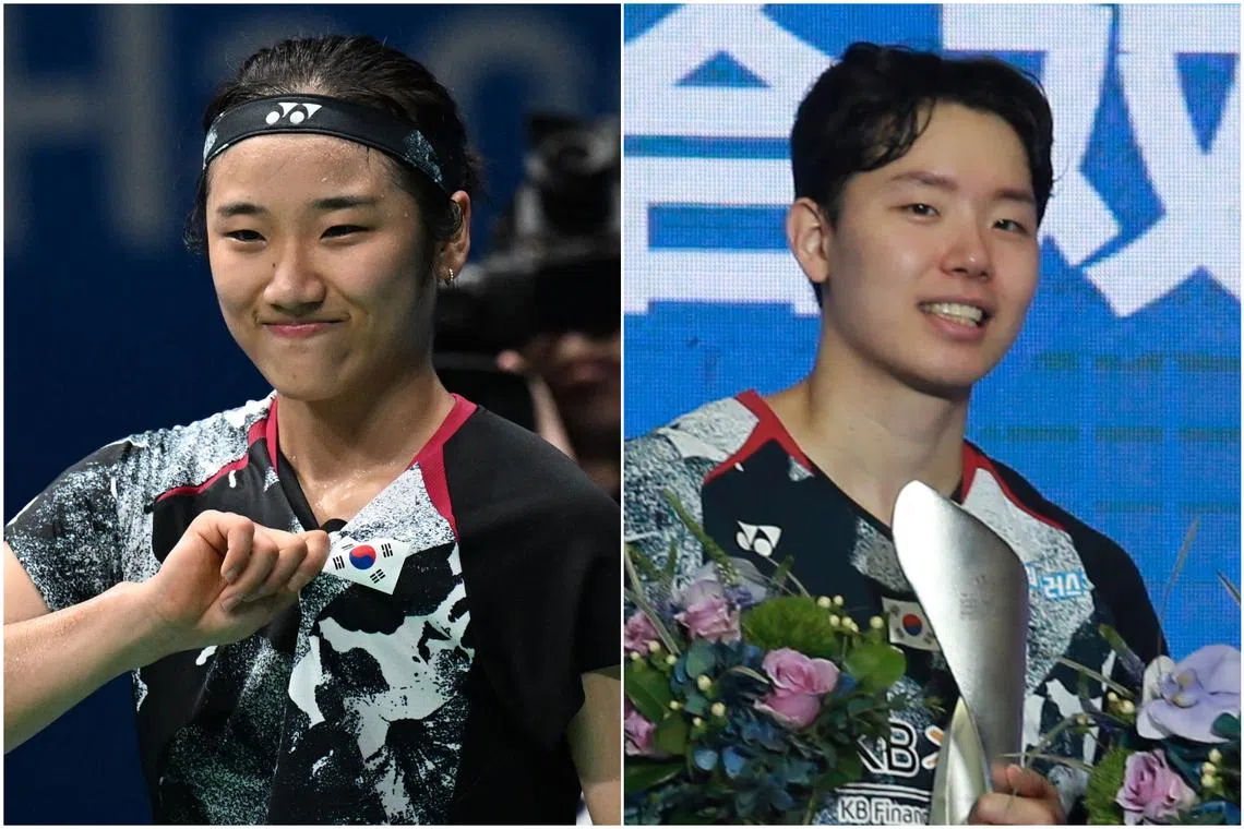 An Se-young (left) and Seo Seung-jae swept the Female and Male Player of the Year gongs at the Badminton World Federation awards.