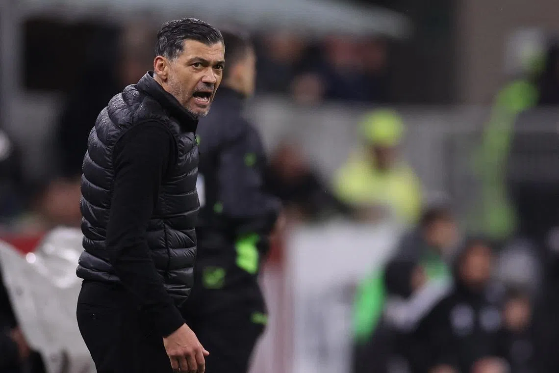 Soccer Football - Serie A - AC Milan v Como - San Siro, Milan, Italy - March 15, 2025 AC Milan coach Sergio Conceicao reacts REUTERS/Claudia Greco