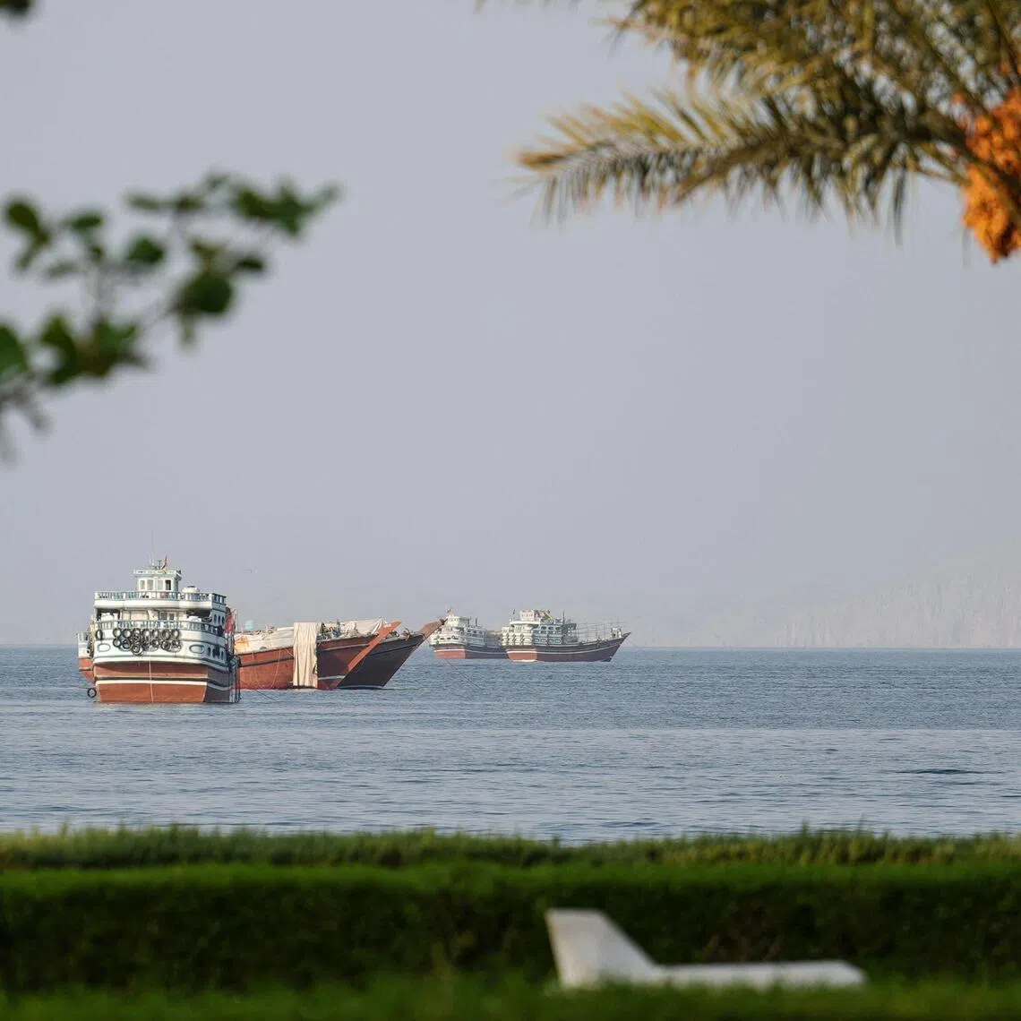Ships anchored off the coast of Khasab, in Oman’s Musandam Governorate, near the Strait of Hormuz, on Oct 2.