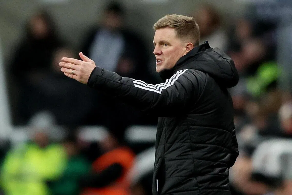 Newcastle United manager Eddie Howe reacting during the 4-3 English Premier League win over Leeds United at St James' Park on Jan 7, 2026.