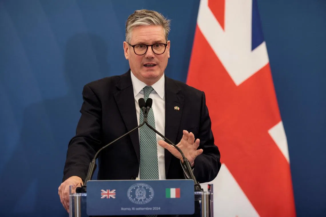 British Prime Minister Keir Starmer attends a press conference with Italian Prime Minister Giorgia Meloni (not pictured) at Villa Doria Pamphilj in Rome, Italy, September 16, 2024. REUTERS/Remo Casilli/ File Photo