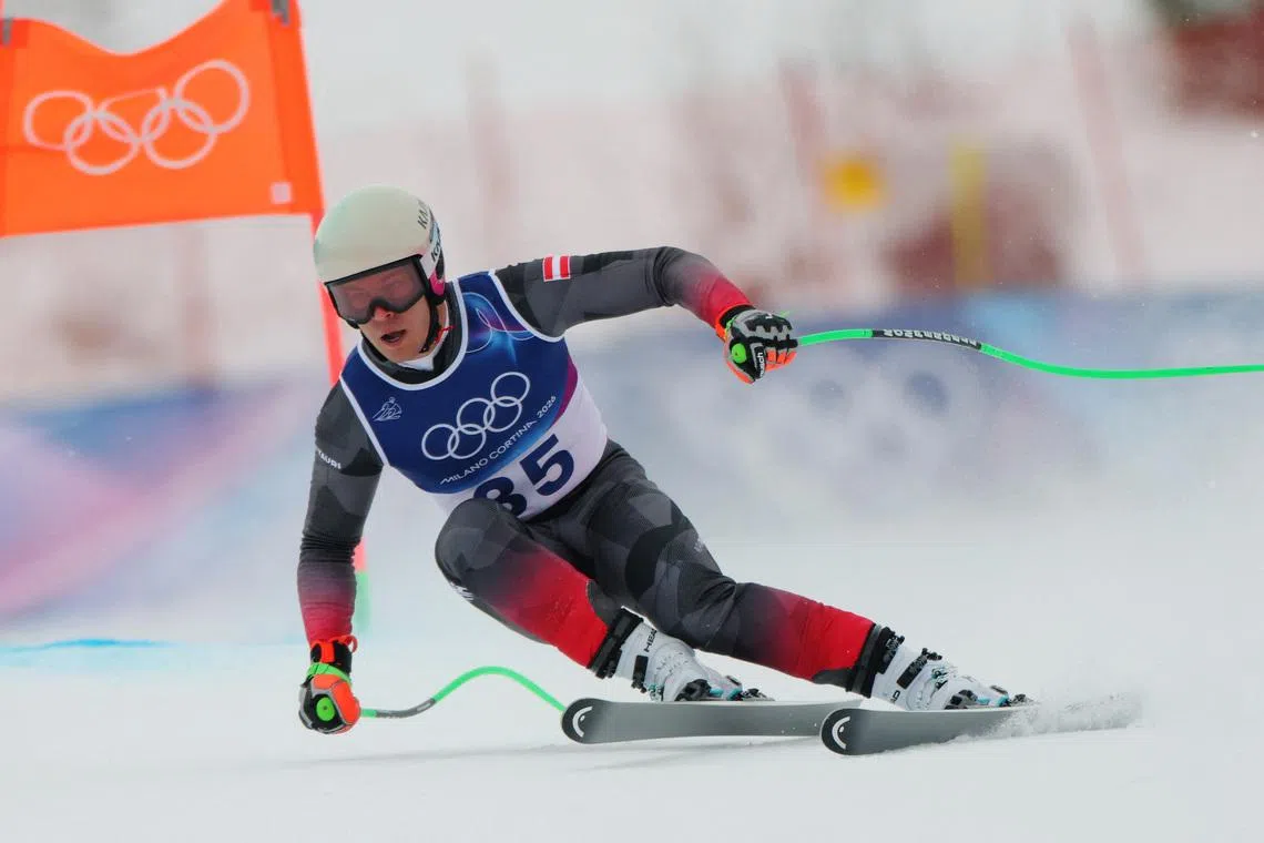 Milano Cortina 2026 Olympics - Alpine Skiing - Men's Downhill Official Training - Stelvio Ski Centre, Bormio, Italy - February 06, 2026. Lukas Feurstein of Austria in action REUTERS/Denis Balibouse