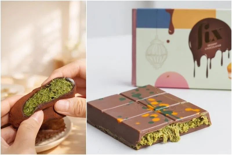 Dubai Chewy Chocolate Cookie (left) from Bakefresh studio. The original Can't Get Knafeh of It bar (right) was developed by the Dubai-based FIX Dessert Chocolatier.