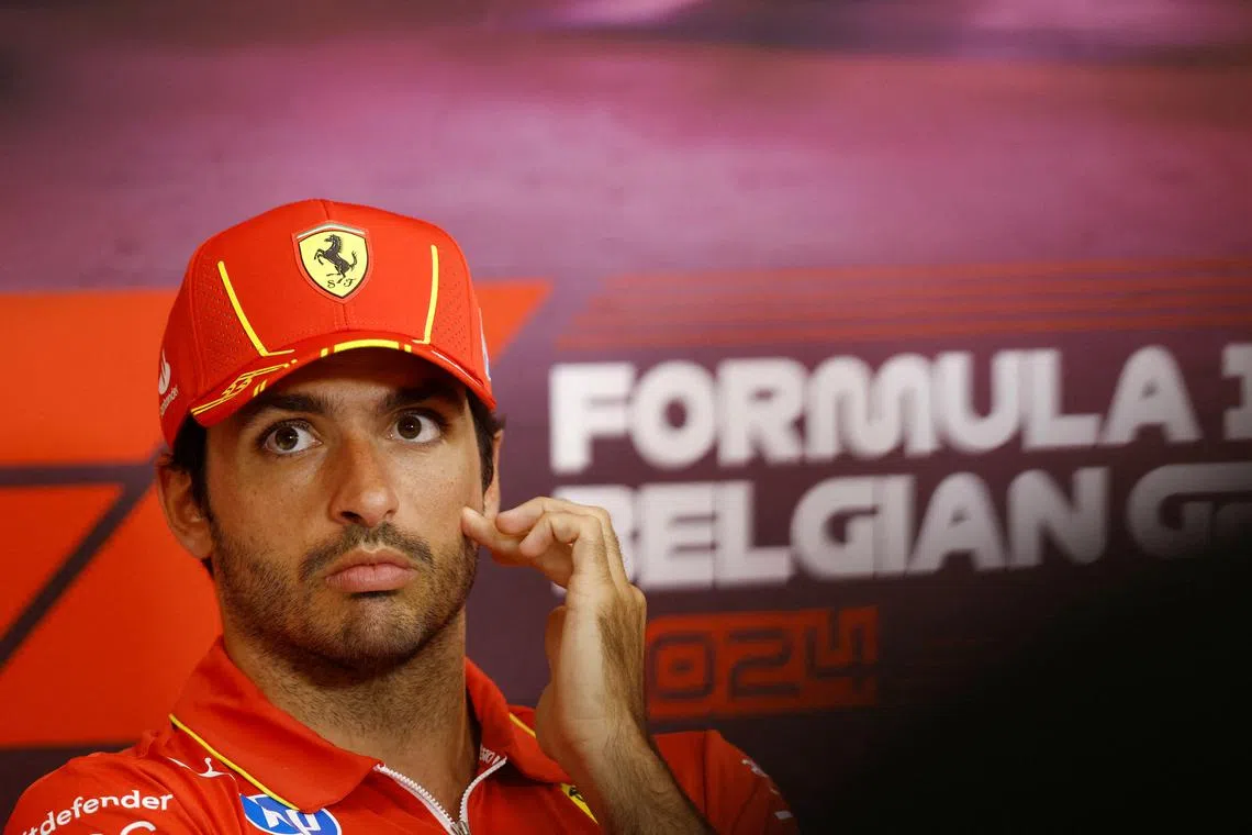 FILE PHOTO: Formula One F1 - Belgian Grand Prix - Circuit de Spa-Francorchamps, Stavelot, Belgium - July 25, 2024 Ferrari's Carlos Sainz Jr. during a press conference ahead of the Belgian Grand Prix REUTERS/Johanna Geron/File Photo