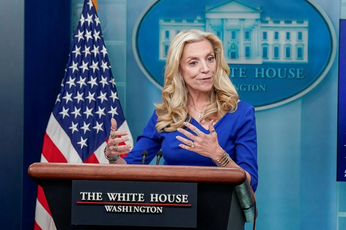 FILE PHOTO: National Economic Council Director Lael Brainard speaks during the daily briefing at the White House in Washington, U.S., October 26, 2023. REUTERS/Ken Cedeno/File Photo