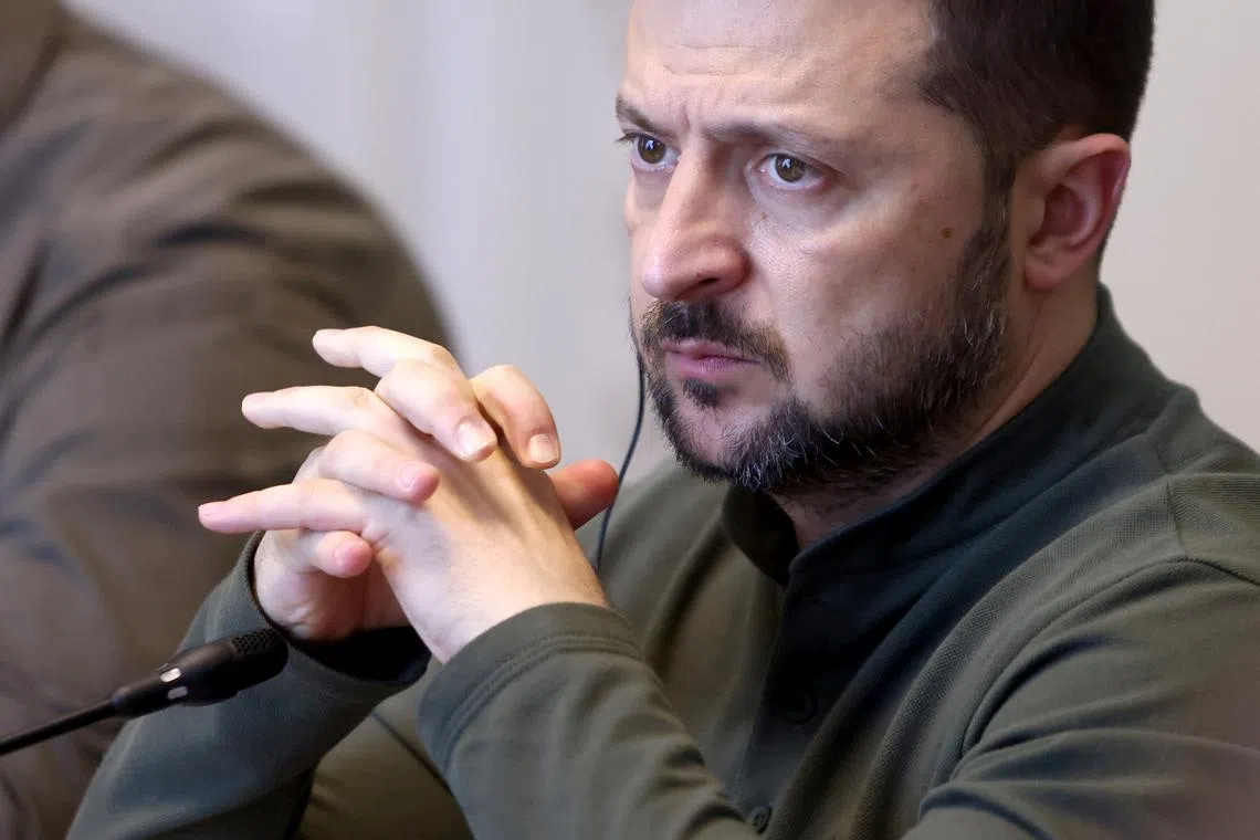 Ukraine's President Volodymyr Zelenskiy meets with Poland's President Andrzej Duda (not pictured) at Belvedere Palace in Warsaw, Poland July 8, 2024. REUTERS/Lukasz Glowala