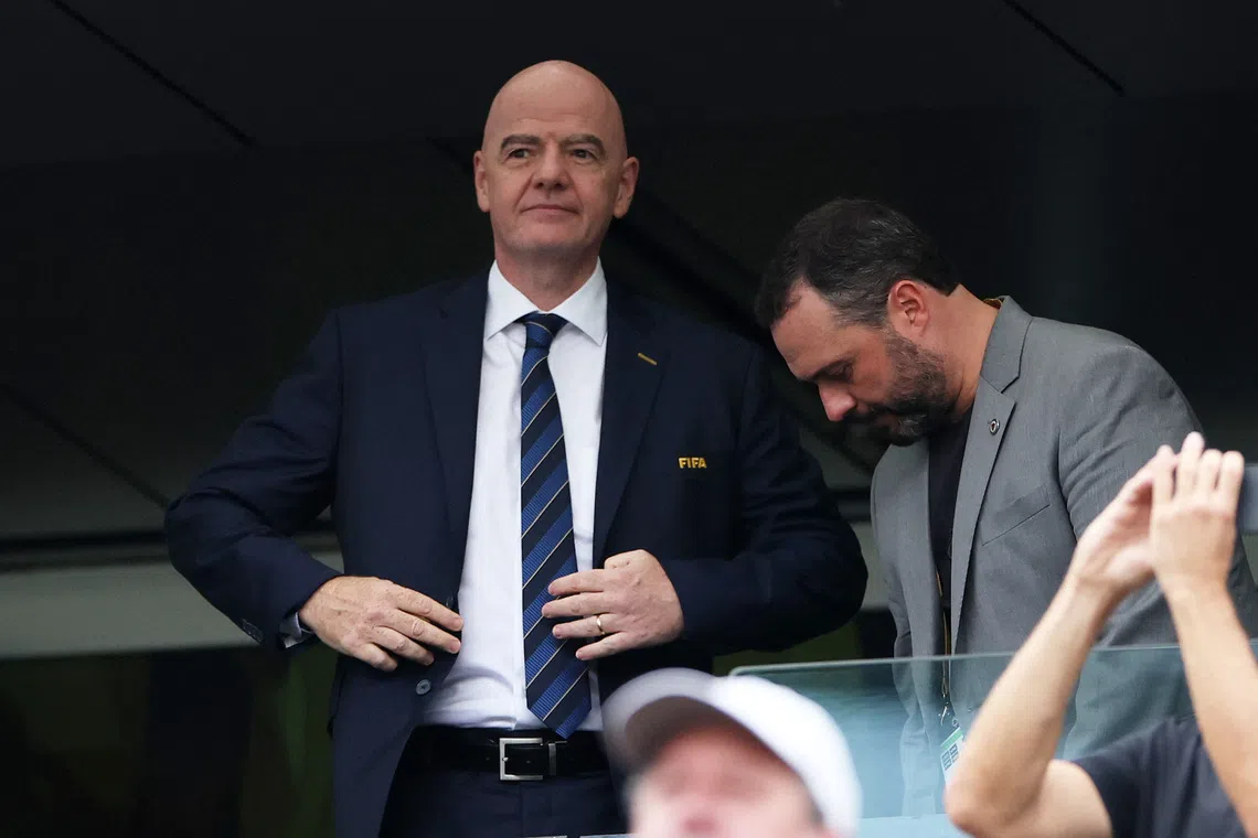 Soccer Football - FIFA Club World Cup - Semi Final - Fluminense v Chelsea - MetLife Stadium, East Rutherford, New Jersey, U.S. - July 8, 2025  FIFA president Gianni Infantino before the match REUTERS/Hannah Mckay