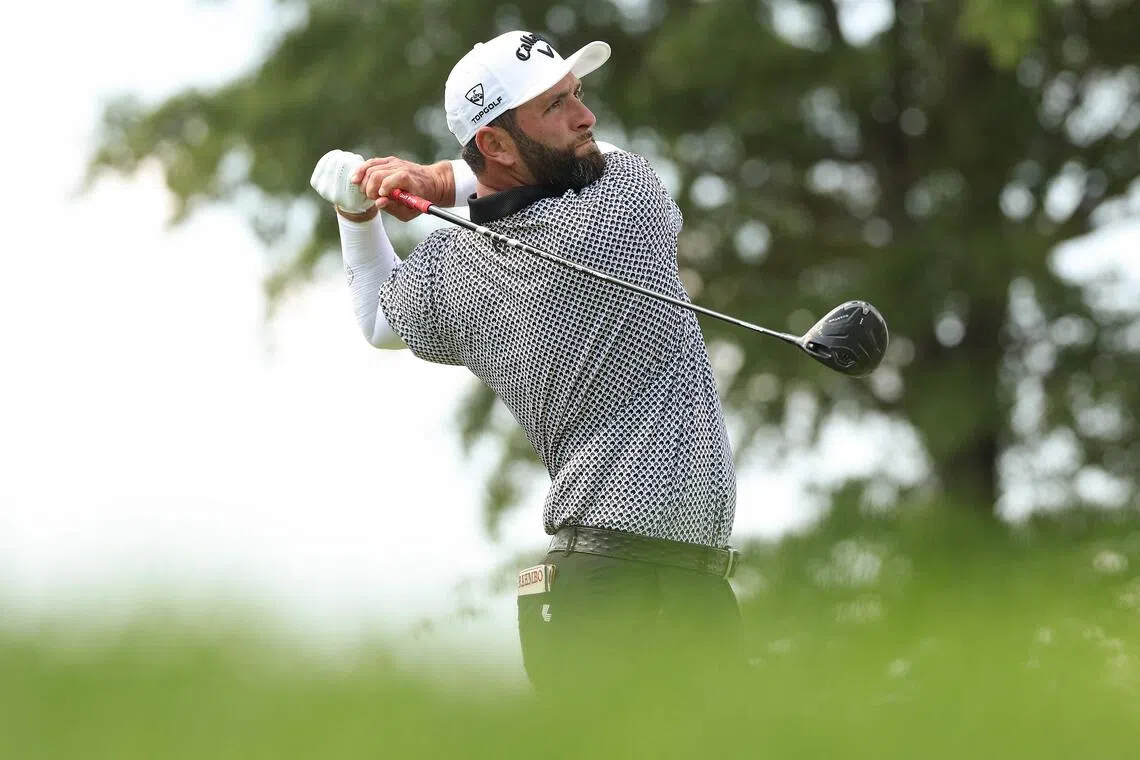 Jon Rahm of Spain playing his tee shot on the 12th hole during day two of LIV Golf New York on Aug 7.